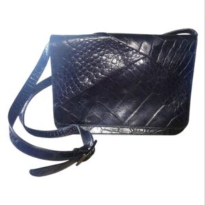 Sharif Vintage Black Snake  Embossed Leather Crossbody Bag